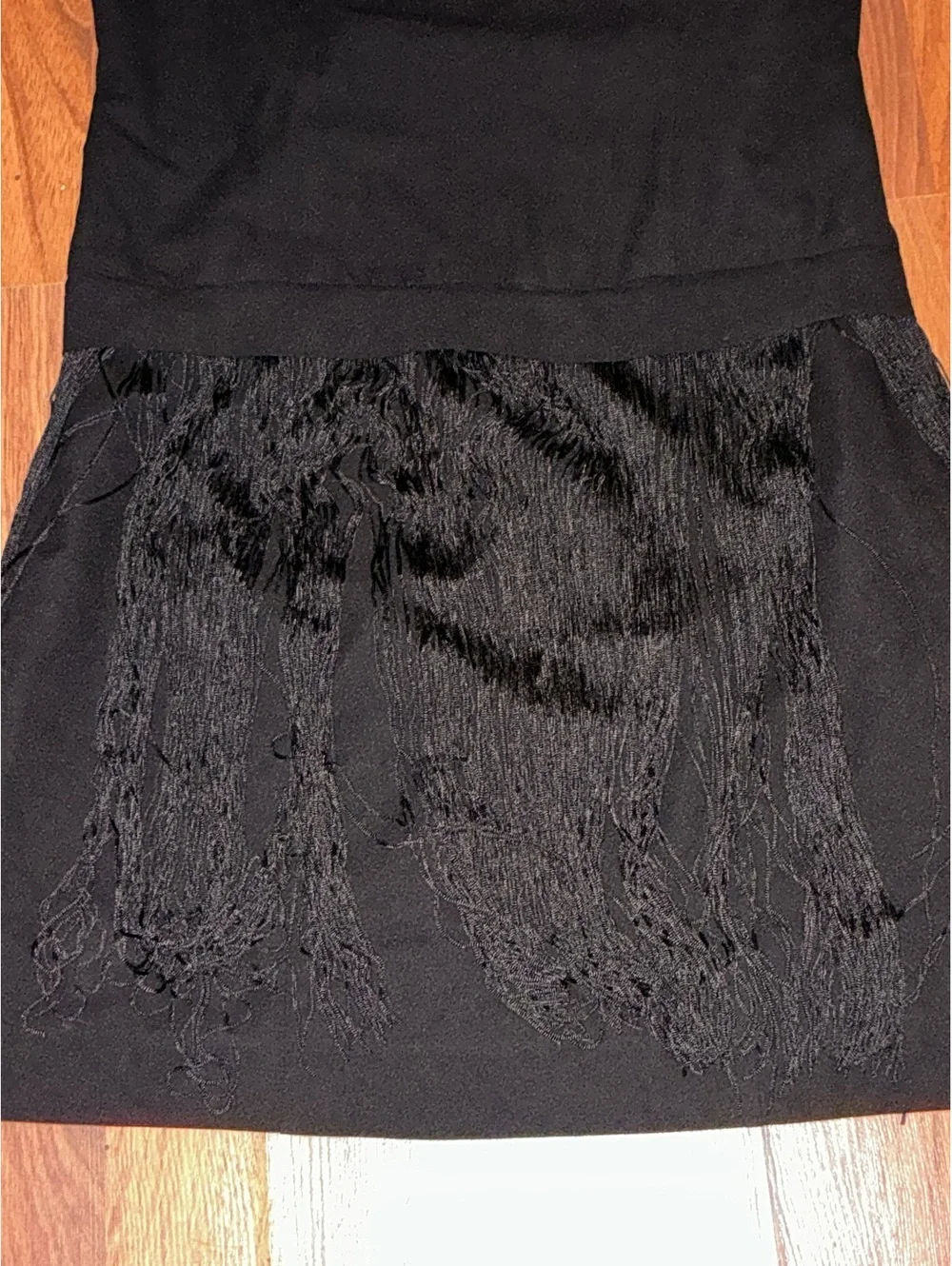 Black Sleeveless Dress with Fringe Detail Size Small - Picture 3 of 4
